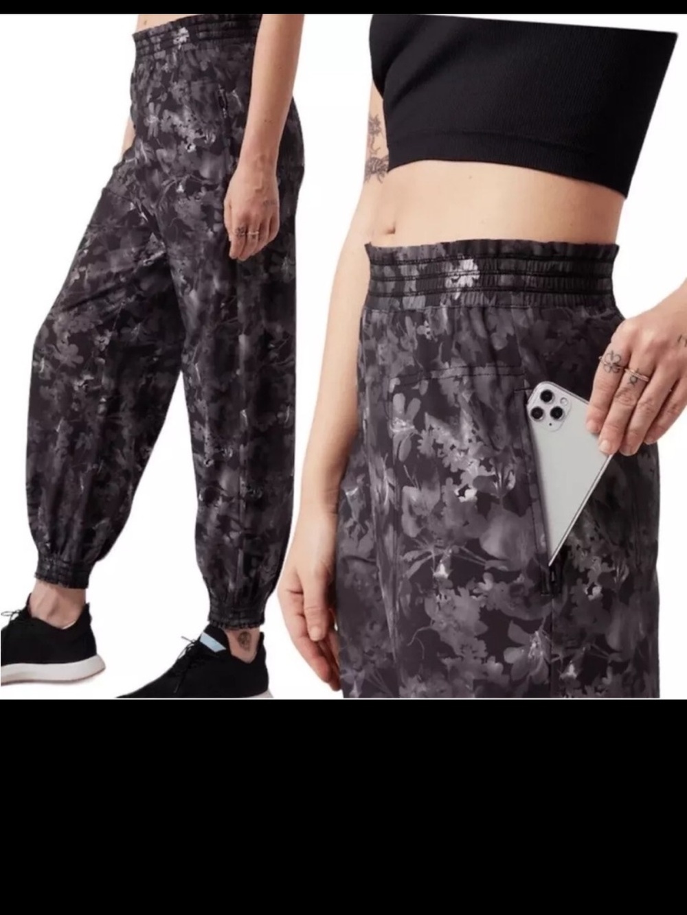 NWOT ATHLETA Savannah Jogger Pants Lumen Floral Black Purple Active Women’s 2 - Picture 2 of 11